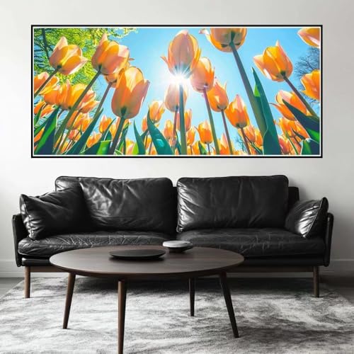 Malen Nach Zahlen Blume Malen Nach Zahlen Erwachsene Tulpe, 100 X 50 cm XXL Groß Acrylfarben Ölgemälde, DIY Malen Nach Zahlen Kinder Anfänger Paint by Numbers Set für Wand Dekor (Ohne Rahmen) -H341 von Kggyele