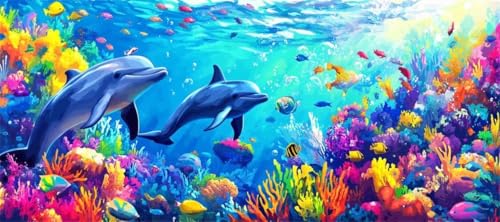 Malen Nach Zahlen Delfin Malen Nach Zahlen Erwachsene Koralle, 140 X 70 cm XXL Groß Acrylfarben Ölgemälde, DIY Malen Nach Zahlen Kinder Anfänger Paint by Numbers Set für Wand Dekor (Ohne Rahmen) -H623 von Kggyele