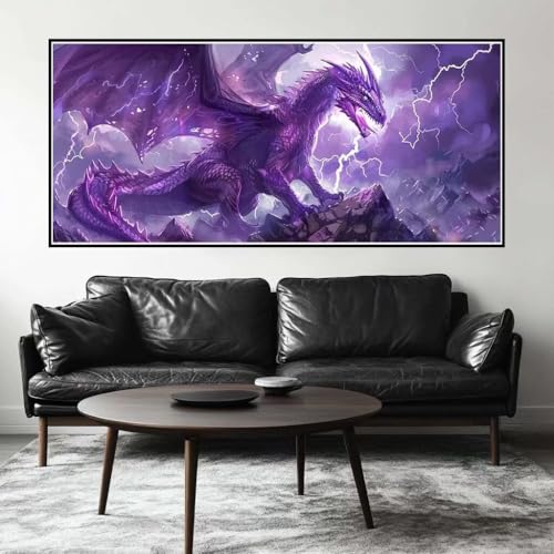 Malen Nach Zahlen Drache Malen Nach Zahlen Erwachsene Blitz, 120 X 60 cm XXL Groß Acrylfarben Ölgemälde, DIY Malen Nach Zahlen Kinder Anfänger Paint by Numbers Set für Wand Dekor (Ohne Rahmen) -H184 von Kggyele