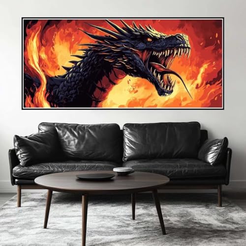 Malen Nach Zahlen Drache Malen Nach Zahlen Erwachsene Mythologie, 200 X 100 cm XXL Groß Acrylfarben Ölgemälde, DIY Malen Nach Zahlen Kinder Anfänger Set Bastelset für Wand Dekor (Ohne Rahmen) -H346 von Kggyele