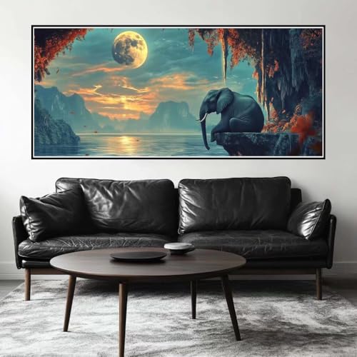 Malen Nach Zahlen Elefant Malen Nach Zahlen Erwachsene Mond, 120 X 60 cm XXL Groß Acrylfarben Ölgemälde, DIY Malen Nach Zahlen Kinder Anfänger Paint by Numbers Set für Wand Dekor (Ohne Rahmen) -H435 von Kggyele