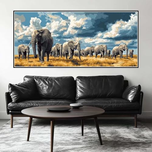 Malen Nach Zahlen Elefant Malen Nach Zahlen Erwachsene Tiere, 100 X 50 cm XXL Groß Acrylfarben Ölgemälde, DIY Malen Nach Zahlen Kinder Anfänger Paint by Numbers Set für Wand Dekor (Ohne Rahmen) -H238 von Kggyele