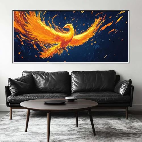 Malen Nach Zahlen Feuer Phönix Malen Nach Zahlen Erwachsene Vogel, 140 X 70 cm XXL Groß Acrylfarben Ölgemälde, DIY Malen Nach Zahlen Kinder Anfänger Set Bastelset für Wand Dekor (Ohne Rahmen) -H356 von Kggyele