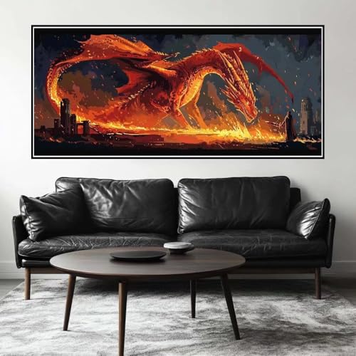 Malen Nach Zahlen Feuerdrache Malen Nach Zahlen Erwachsene Flügel, 120 X 60 cm XXL Groß Acrylfarben Ölgemälde, DIY Malen Nach Zahlen Kinder Anfänger Set Bastelset für Wand Dekor (Ohne Rahmen) -H281 von Kggyele