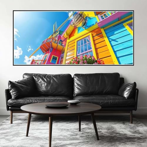 Malen Nach Zahlen Haus Malen Nach Zahlen Erwachsene Windmühle, 200 X 100 cm XXL Groß Acrylfarben Ölgemälde, DIY Malen Nach Zahlen Kinder Anfänger Paint by Numbers Set für Wand Dekor (Ohne Rahmen)-H269 von Kggyele