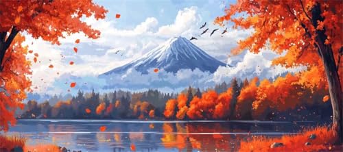 Malen Nach Zahlen Herbst Malen Nach Zahlen Erwachsene Fuji, 100 X 50 cm XXL Groß Acrylfarben Ölgemälde, DIY Malen Nach Zahlen Kinder Anfänger Paint by Numbers Set für Wand Dekor (Ohne Rahmen) -H682 von Kggyele