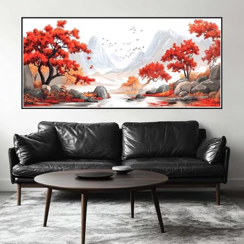 Malen Nach Zahlen Herbst Malen Nach Zahlen Erwachsene Landschaft, 100 X 50 cm XXL Groß Acrylfarben Ölgemälde, DIY Malen Nach Zahlen Kinder Anfänger Set Bastelset für Wand Dekor (Ohne Rahmen) -H353 von Kggyele