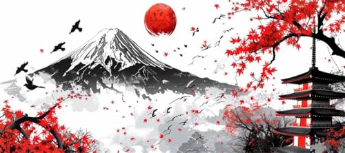 Malen Nach Zahlen Japan Malen Nach Zahlen Erwachsene Berg Fuji, 180 X 90 cm XXL Groß Acrylfarben Ölgemälde, DIY Malen Nach Zahlen Kinder Anfänger Paint by Numbers Set für Wand Dekor (Ohne Rahmen)-H528 von Kggyele