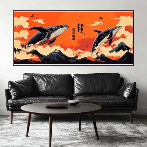 Malen Nach Zahlen Japan Malen Nach Zahlen Erwachsene Wal, 100 X 50 cm XXL Groß Acrylfarben Ölgemälde, DIY Malen Nach Zahlen Kinder Anfänger Paint by Numbers Adult Set für Wand Dekor (Ohne Rahmen)-H305 von Kggyele