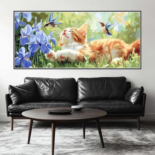 Malen Nach Zahlen Katze Malen Nach Zahlen Erwachsene Kolibri, 140 X 70 cm XXL Groß Acrylfarben Ölgemälde, DIY Malen Nach Zahlen Kinder Anfänger Paint by Numbers Set für Wand Dekor (Ohne Rahmen) -H207 von Kggyele