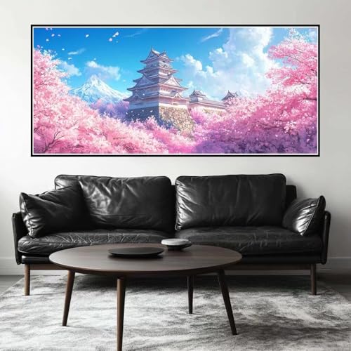 Malen Nach Zahlen Kirschblüte Malen Nach Zahlen Erwachsene Landschaft, 100 X 50 cm XXL Groß Acrylfarben Ölgemälde, DIY Malen Nach Zahlen Kinder Anfänger Set Bastelset für Wand Dekor (Ohne Rahmen)-H248 von Kggyele