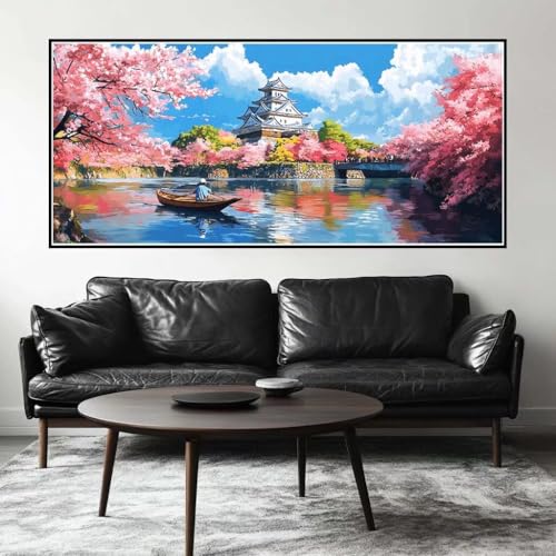 Malen Nach Zahlen Kirschblüte Malen Nach Zahlen Erwachsene Landschaft, 120 X 60 cm XXL Groß Acrylfarben Ölgemälde, DIY Malen Nach Zahlen Kinder Anfänger Set Bastelset für Wand Dekor (Ohne Rahmen)-H351 von Kggyele