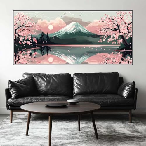 Malen Nach Zahlen Kirsche Blüte Malen Nach Zahlen Erwachsene Fuji, 120 X 60 cm XXL Groß Acrylfarben Ölgemälde, DIY Malen Nach Zahlen Kinder Anfänger Set Bastelset für Wand Dekor (Ohne Rahmen) -H316 von Kggyele