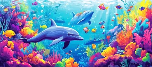 Malen Nach Zahlen Koralle Malen Nach Zahlen Erwachsene Delfin, 200 X 100 cm XXL Groß Acrylfarben Ölgemälde, DIY Malen Nach Zahlen Kinder Anfänger Paint by Numbers Set für Wand Dekor (Ohne Rahmen)-H518 von Kggyele