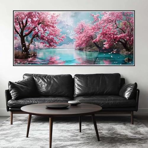 Malen Nach Zahlen Landschaft Malen Nach Zahlen Erwachsene Kirsche Blüte, 120 X 60 cm XXL Groß Acrylfarben Ölgemälde, DIY Malen Nach Zahlen Kinder Anfänger Bastelset für Wand Dekor (Ohne Rahmen) -H259 von Kggyele