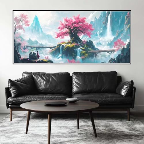 Malen Nach Zahlen Landschaft Malen Nach Zahlen Erwachsene Wasserfall, 200 X 100 cm XXL Groß Acrylfarben Ölgemälde, DIY Malen Nach Zahlen Kinder Anfänger Set Bastelset für Wand Dekor (Ohne Rahmen)-H407 von Kggyele