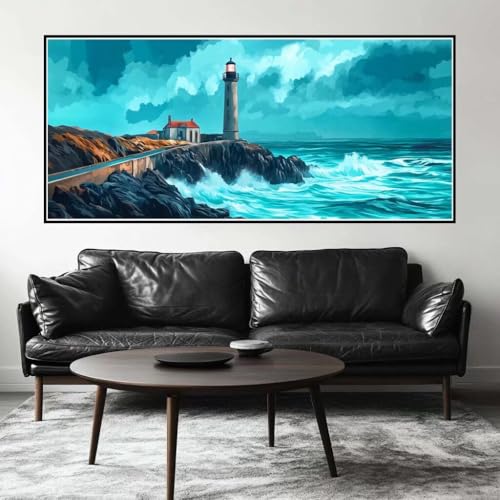 Malen Nach Zahlen Leuchtturm Malen Nach Zahlen Erwachsene Meer, 120 X 60 cm XXL Groß Acrylfarben Ölgemälde, DIY Malen Nach Zahlen Kinder Anfänger Paint by Numbers Set für Wand Dekor (Ohne Rahmen)-H219 von Kggyele