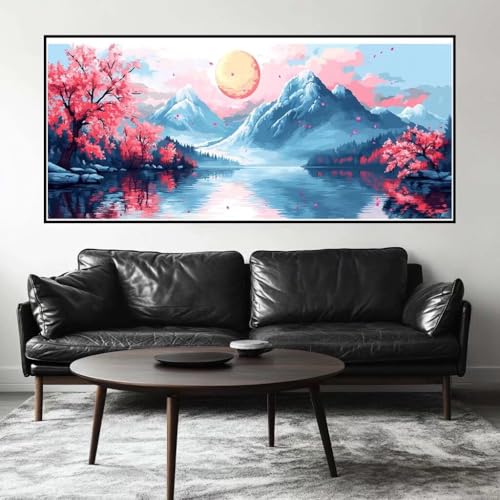 Malen Nach Zahlen Mond Malen Nach Zahlen Erwachsene Kirschblüte, 140 X 70 cm XXL Groß Acrylfarben Ölgemälde, DIY Malen Nach Zahlen Kinder Anfänger Set Bastelset für Wand Dekor (Ohne Rahmen) -H246 von Kggyele