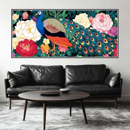 Malen Nach Zahlen Pfau Malen Nach Zahlen Erwachsene Blume, 100 X 50 cm XXL Groß Acrylfarben Ölgemälde, DIY Malen Nach Zahlen Kinder Anfänger Paint by Numbers Set für Wand Dekor (Ohne Rahmen) -H331 von Kggyele