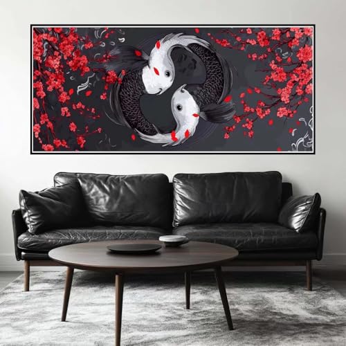 Malen Nach Zahlen Pflaumenblüte Malen Nach Zahlen Erwachsene Fisch, 160 X 80 cm XXL Groß Acrylfarben Ölgemälde, DIY Malen Nach Zahlen Kinder Anfänger Set Bastelset für Wand Dekor (Ohne Rahmen) -H299 von Kggyele