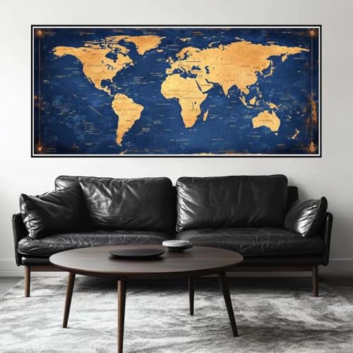 Malen Nach Zahlen Retro Malen Nach Zahlen Erwachsene Welt Karte, 120 X 60 cm XXL Groß Acrylfarben Ölgemälde, DIY Malen Nach Zahlen Kinder Anfänger Set Bastelset für Wand Dekor (Ohne Rahmen) -H394 von Kggyele