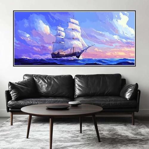 Malen Nach Zahlen Schiff Malen Nach Zahlen Erwachsene Landschaft, 160 X 80 cm XXL Groß Acrylfarben Ölgemälde, DIY Malen Nach Zahlen Kinder Anfänger Set Bastelset für Wand Dekor (Ohne Rahmen) -H324 von Kggyele