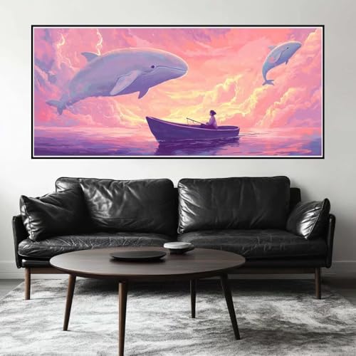 Malen Nach Zahlen Schiff Malen Nach Zahlen Erwachsene Wal, 120 X 60 cm XXL Groß Acrylfarben Ölgemälde, DIY Malen Nach Zahlen Kinder Anfänger Paint by Numbers Set für Wand Dekor (Ohne Rahmen) -H380 von Kggyele