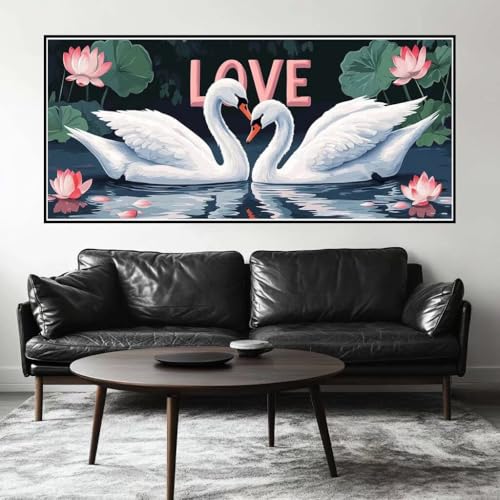 Malen Nach Zahlen Schwan Malen Nach Zahlen Erwachsene Blume, 180 X 90 cm XXL Groß Acrylfarben Ölgemälde, DIY Malen Nach Zahlen Kinder Anfänger Paint by Numbers Set für Wand Dekor (Ohne Rahmen) -H24 von Kggyele