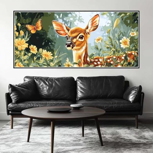 Malen Nach Zahlen Sikahirsch Malen Nach Zahlen Erwachsene Blume, 160 X 80 cm XXL Groß Acrylfarben Ölgemälde, DIY Malen Nach Zahlen Kinder Anfänger Set Bastelset für Wand Dekor (Ohne Rahmen) -H363 von Kggyele