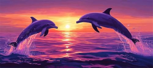 Malen Nach Zahlen Sonnenuntergang Malen Nach Zahlen Erwachsene Delfin, 160 X 80 cm XXL Groß Acrylfarben Ölgemälde, DIY Malen Nach Zahlen Kinder Anfänger Set Bastelset für Wand Dekor (Ohne Rahmen)-H877 von Kggyele