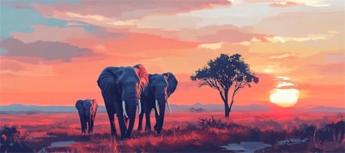 Malen Nach Zahlen Sonnenuntergang Malen Nach Zahlen Erwachsene Elefant nt, 200 X 100 cm XXL Groß Acrylfarben Ölgemälde, DIY Malen Nach Zahlen Kinder Set Bastelset für Wand Dekor (Ohne Rahmen) -H928 von Kggyele