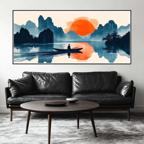 Malen Nach Zahlen Sonnenuntergang Malen Nach Zahlen Erwachsene Landschaft, 100 X 50 cm XXL Groß Acrylfarben Ölgemälde, DIY Malen Nach Zahlen Kinder Anfänger Bastelset für Wand Dekor (Ohne Rahmen)-H255 von Kggyele