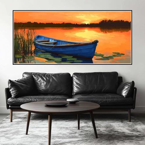 Malen Nach Zahlen Sonnenuntergang Malen Nach Zahlen Erwachsene Schiff, 100 X 50 cm XXL Groß Acrylfarben Ölgemälde, DIY Malen Nach Zahlen Kinder Anfänger Set Bastelset für Wand Dekor (Ohne Rahmen)-H381 von Kggyele