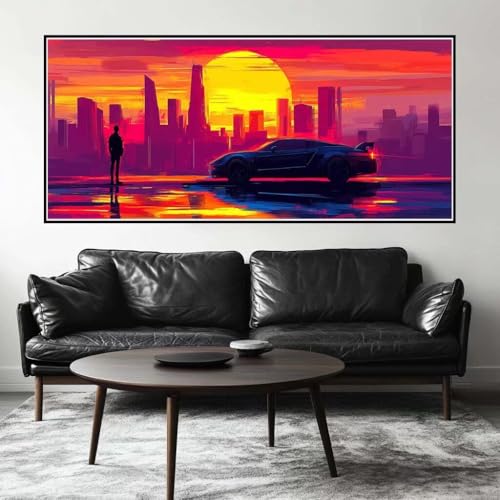 Malen Nach Zahlen Sonnenuntergang Malen Nach Zahlen Erwachsene Stadt, 100 X 50 cm XXL Groß Acrylfarben Ölgemälde, DIY Malen Nach Zahlen Kinder Anfänger Set Bastelset für Wand Dekor (Ohne Rahmen) -H227 von Kggyele