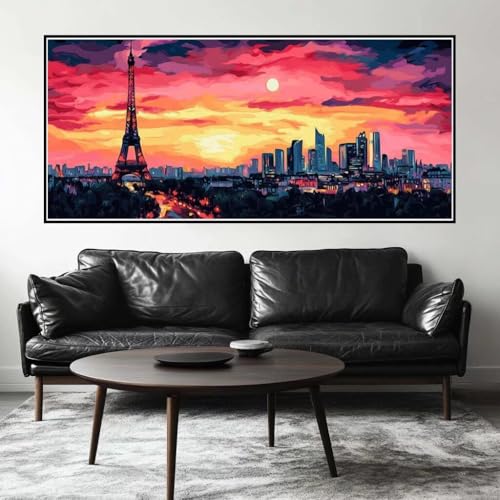 Malen Nach Zahlen Sonnenuntergang Malen Nach Zahlen Erwachsene Stadt, 100 X 50 cm XXL Groß Acrylfarben Ölgemälde, DIY Malen Nach Zahlen Kinder Anfänger Set Bastelset für Wand Dekor (Ohne Rahmen) -H359 von Kggyele