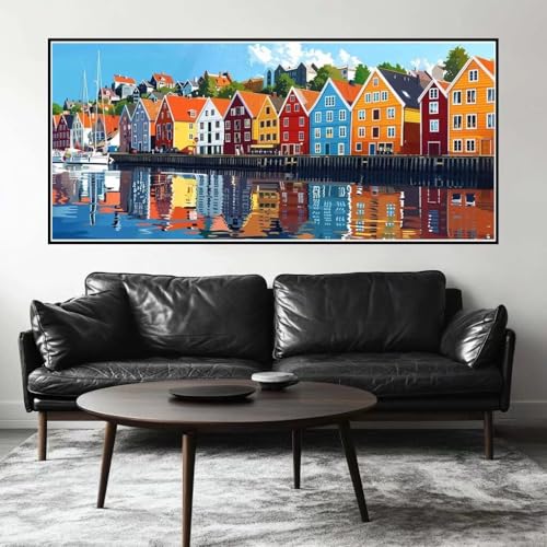 Malen Nach Zahlen Stadt Malen Nach Zahlen Erwachsene Landschaft, 140 X 70 cm XXL Groß Acrylfarben Ölgemälde, DIY Malen Nach Zahlen Kinder Anfänger Set Bastelset für Wand Dekor (Ohne Rahmen) -H420 von Kggyele