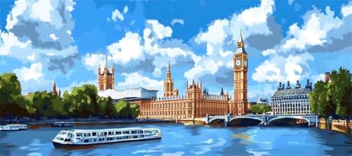 Malen Nach Zahlen Stadt Malen Nach Zahlen Erwachsene London, 160 X 80 cm XXL Groß Acrylfarben Ölgemälde, DIY Malen Nach Zahlen Kinder Anfänger Paint by Numbers Set für Wand Dekor (Ohne Rahmen) -H693 von Kggyele