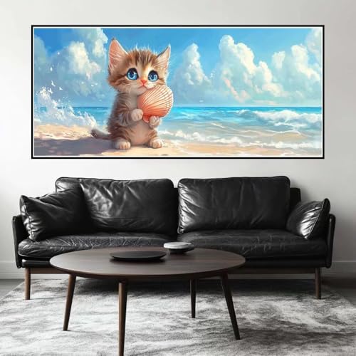 Malen Nach Zahlen Strand Malen Nach Zahlen Erwachsene Katze, 40 X 20 cm XXL Groß Acrylfarben Ölgemälde, DIY Malen Nach Zahlen Kinder Anfänger Paint by Numbers Set für Wand Dekor (Ohne Rahmen) -H652 von Kggyele