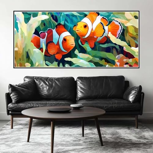 Malen Nach Zahlen Süß Malen Nach Zahlen Erwachsene Clownfisch, 100 X 50 cm XXL Groß Acrylfarben Ölgemälde, DIY Malen Nach Zahlen Kinder Anfänger Paint by Numbers Set für Wand Dekor (Ohne Rahmen) -H372 von Kggyele