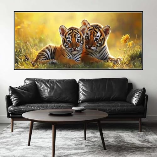 Malen Nach Zahlen Süß Malen Nach Zahlen Erwachsene Tiger, 100 X 50 cm XXL Groß Acrylfarben Ölgemälde, DIY Malen Nach Zahlen Kinder Anfänger Paint by Numbers Adult Set für Wand Dekor (Ohne Rahmen)-H134 von Kggyele