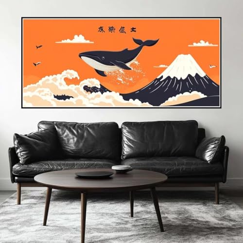 Malen Nach Zahlen Wal Malen Nach Zahlen Erwachsene Fuji, 100 X 50 cm XXL Groß Acrylfarben Ölgemälde, DIY Malen Nach Zahlen Kinder Anfänger Paint by Numbers Adult Set für Wand Dekor (Ohne Rahmen) -H218 von Kggyele