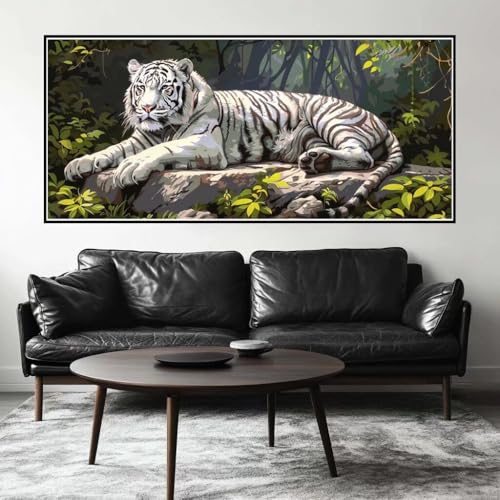 Malen Nach Zahlen Wald Malen Nach Zahlen Erwachsene Weißer Tiger, 160 X 80 cm XXL Groß Acrylfarben Ölgemälde, DIY Malen Nach Zahlen Kinder Anfänger Set Bastelset für Wand Dekor (Ohne Rahmen) -H203 von Kggyele