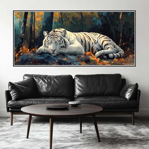 Malen Nach Zahlen Weißer Tiger Malen Nach Zahlen Erwachsene Wald, 120 X 60 cm XXL Groß Acrylfarben Ölgemälde, DIY Malen Nach Zahlen Kinder Anfänger Set Bastelset für Wand Dekor (Ohne Rahmen) -H236 von Kggyele