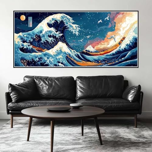 Malen Nach Zahlen Wellen Malen Nach Zahlen Erwachsene Japan, 140 X 70 cm XXL Groß Acrylfarben Ölgemälde, DIY Malen Nach Zahlen Kinder Anfänger Paint by Numbers Set für Wand Dekor (Ohne Rahmen) -H228 von Kggyele