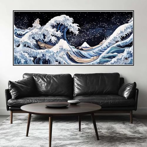 Malen Nach Zahlen Wellen Malen Nach Zahlen Erwachsene Schiff, 100 X 50 cm XXL Groß Acrylfarben Ölgemälde, DIY Malen Nach Zahlen Kinder Anfänger Paint by Numbers Set für Wand Dekor (Ohne Rahmen) -H378 von Kggyele