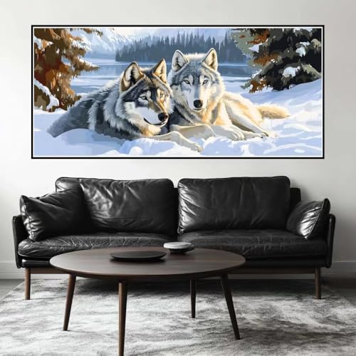 Malen Nach Zahlen Winter Malen Nach Zahlen Erwachsene Wolf, 100 X 50 cm XXL Groß Acrylfarben Ölgemälde, DIY Malen Nach Zahlen Kinder Anfänger Paint by Numbers Set für Wand Dekor (Ohne Rahmen) -H247 von Kggyele