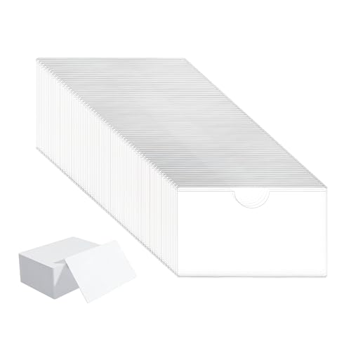 36 Stück Etikettenhalter Selbstklebend, 9.7 x 5.8 cm Beschriftungsfenster Selbstklebend Visitenkartenhüllen Kleben Transparent Wasserfest und 100 Blatt weißer Karton für Zuhause Büro Schule von Khvaeif