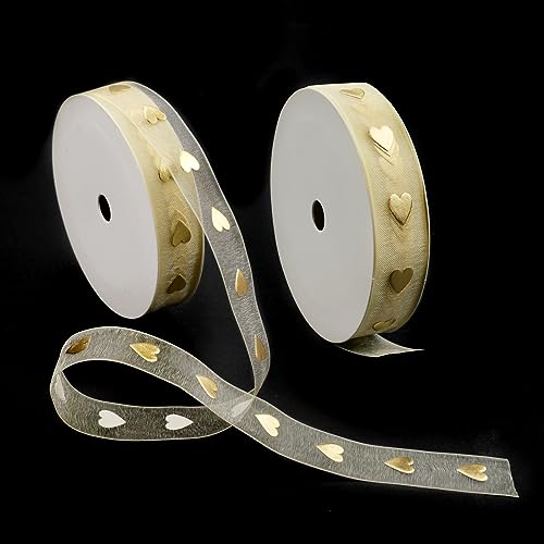 KiKiHong 2 Rollen Satinband Gold Geschenkband Gold Schleifenband Gold für Geschenk,Haarschleifen, Brautstrauß,Nähprojekte,Hochzeits Dekoration(1.5cmx9m) von KiKiHong