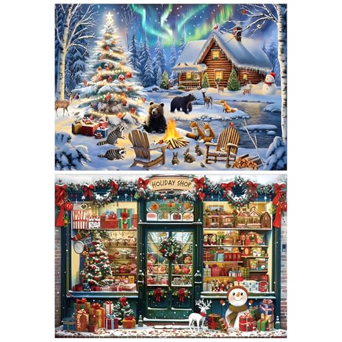 KiKiHong 2 Stück Diamond Painting Weihnachten,Diamond Painting Erwachsene Kinder Animal Gift Shop Diamant Malerei für Wohnzimmer Schlafzimmer Wand Dekoration(30 x 40 cm) von KiKiHong