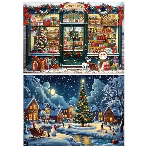 KiKiHong 2 Stück Diamond Painting Weihnachten Neu Erwachsene Kinder 5D Diamant Painting Bilder Weihnachtsnacht Himmel Geschenk Shop Diamant Malerei Home Wall Decor 30x40cm von KiKiHong